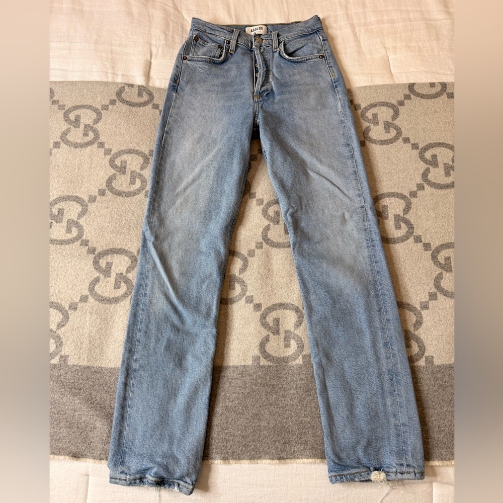 Agolde Straight Leg Jeans in Light Blue Wash